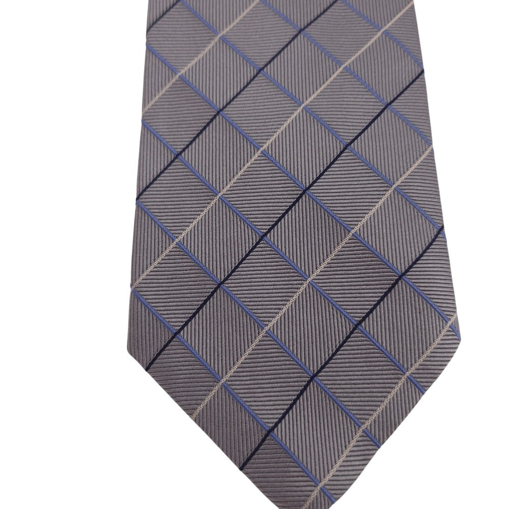 Brooks Brothers Makers Mens Tie Silk Gray Blue Plaid Made in USA Classic - Picture 3 of 9